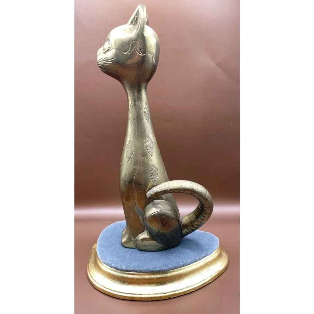 Vintage Solid Brass Long Neck Sitting Cat Figurine 9.5